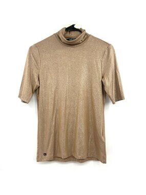 Lauren Ralph Lauren Gold Shimmer Turtleneck Short Sleeve Top Women's Medium